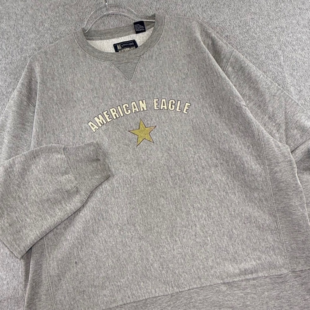 American Eagle Sweatshirt Mens Large Gray y2k Vintage Skater Star Pullover